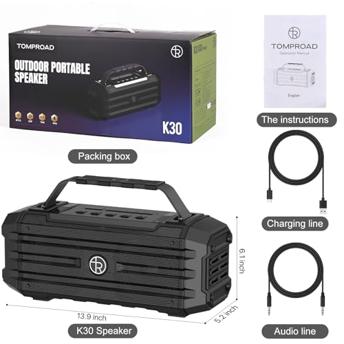 TOMPROAD Bluetooth Speaker 120W Peak 80W Portable Wireless Hi-Fi Loud Outdoor IPX6 Waterproof Big Party Speakers with Deep Bass, TWS Pairing, DSP Sound Boombox for Home Camping Beach - color: Black