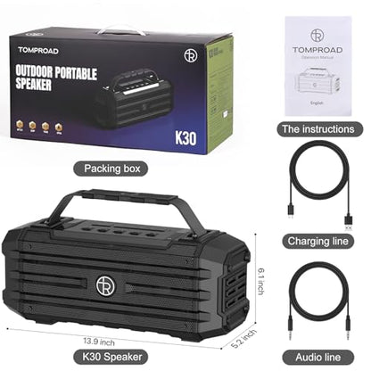TOMPROAD Bluetooth Speaker 120W Peak 80W Portable Wireless Hi-Fi Loud Outdoor IPX6 Waterproof Big Party Speakers with Deep Bass, TWS Pairing, DSP Sound Boombox for Home Camping Beach - color: Black