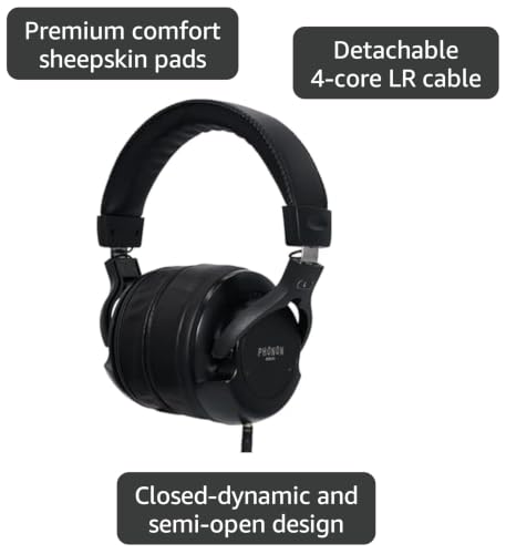 PHONON SMB-01L Professional Studio Monitoring Headphones, Switchable Between Closed and Semi-Open Type