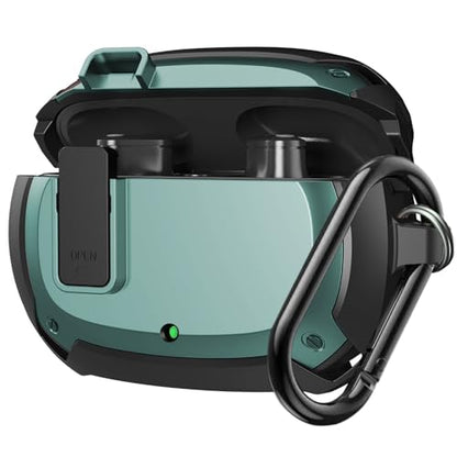 Compatible with Beats Studio Buds/Buds+ Case Cover 2021/2023, [Secure Lock] Cool Beats Studio Buds Plus Protective Shell Men Women with Keychain for New Beats Studio Ear Buds Case - Green[CASE ONLY] - color: Black/Green