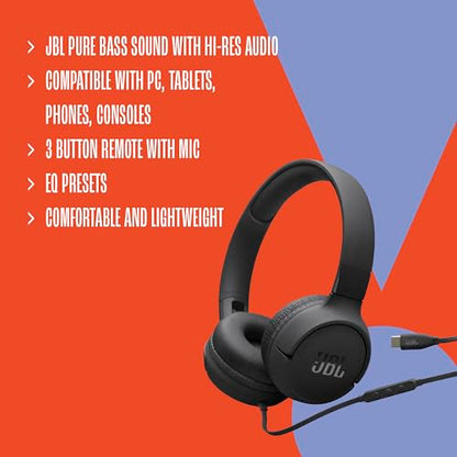 JBL Tune 520C USB-C - Wired On-Ear Headphones - White - color: White
