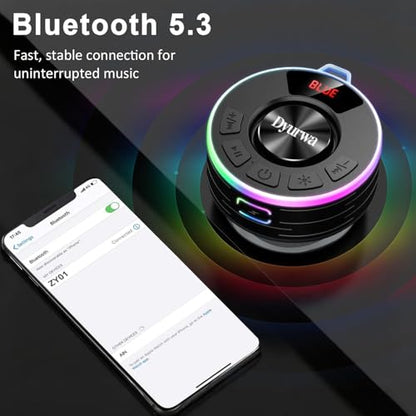 Bluetooth Shower Speaker, IPX7 Waterproof Shower Speaker with Loud Clear Sound, LED Display/RGB Lights/Suction Cup, Built-in Mic, 10H Playtime, Bathroom Speaker for Pool/Beach/Party/Gift. - color: A-Light Black