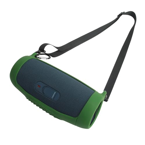 Silicone Case Cover for JBL Charge 5 Bluetooth Speaker, Travel Carrying Protective with Shoulder Strap and Carabiner (Green) - color: Green