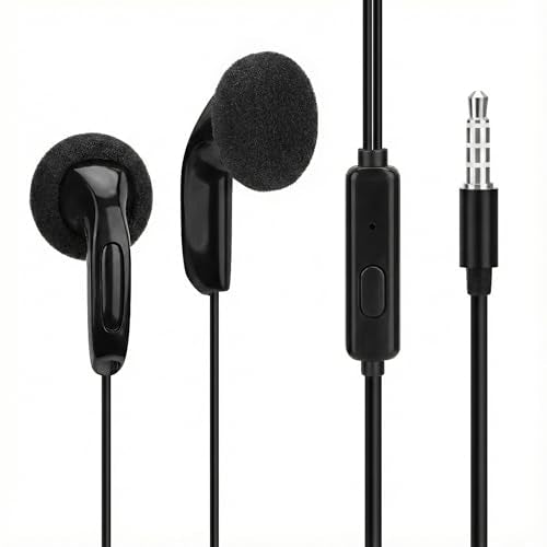 GEEKRIA 3.5mm Wired Earbuds with Mic & Volume Control, Headphones for Seniors, Soft Foam Ear Pads, Plug and Play Earphones Compatible with TV, Phone, PC (Black, 3.9FT)