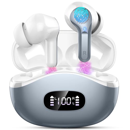Wireless Earbuds Bluetooth 5.4, 2026 48Hrs Playtime Bluetooth Headphones, ENC Noise Cancelling Mic for Clear Calls, IPX7 Waterproof, Hi-Fi Stereo Deep Bass, USB-C Sport Ear Buds for Phone Laptop Grey - color: Gray