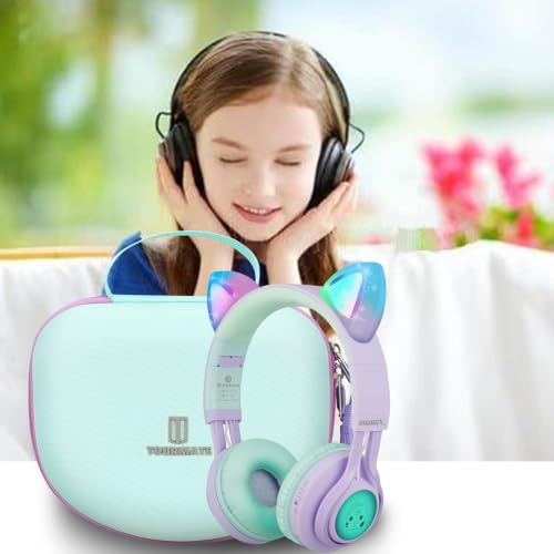 Tourmate Hard Travel Case for Riwbox CT-7 CT-7S / iClever HS01 / FosPower Cat Ear LED Light Kids Wireless Headphones, Protective Carrying Storage Bag (Purple&Green Box for Sale) - color: Purple&Green
