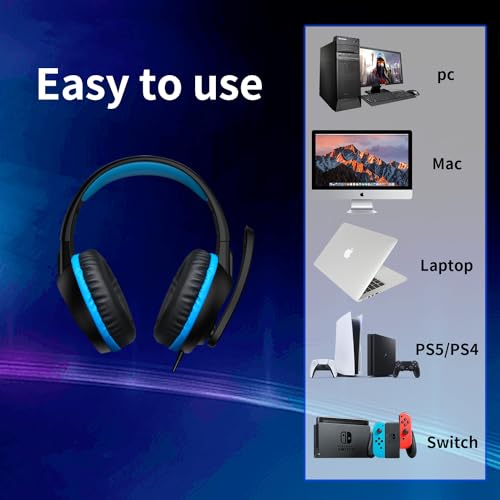 B3 Gaming Headset, Blue | Nintendo Switch, Xbox One, PS4, Mega Bass Surround, Noise Cancelling, 3.5mm Jack Over Ear with Mic, Laptop PC Smartphones - color: Blue