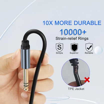 1/4 inch TRS Stereo Cable 6.35mm Male to 6.35mm Male TRS Stereo Audio Cable 0.98FT 1/4" Instrument Stereo Aux Jack Adapter Cable for Guitar Bass Amplifier 2pcs