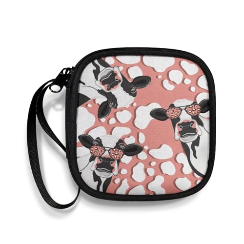 Earbuds Case Headset Carrying Case Cow Portable Earphone Box Phone Accessories Organizer with Zipper Handle Mesh Inner Pocket - color: Cow