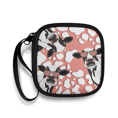 Earbuds Case Headset Carrying Case Cow Portable Earphone Box Phone Accessories Organizer with Zipper Handle Mesh Inner Pocket - color: Cow