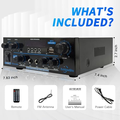 KG AK55 PRO Home Audio Amplifier Receiver — Dual-Channel (Max 500W / RMS 25W x 2) Stereo Amplifier, Bluetooth 5.0 Speaker Amp, Supports FM Radio/USB/SD Card Playback, Includes Remote Control - size: 500W 2-Channel
