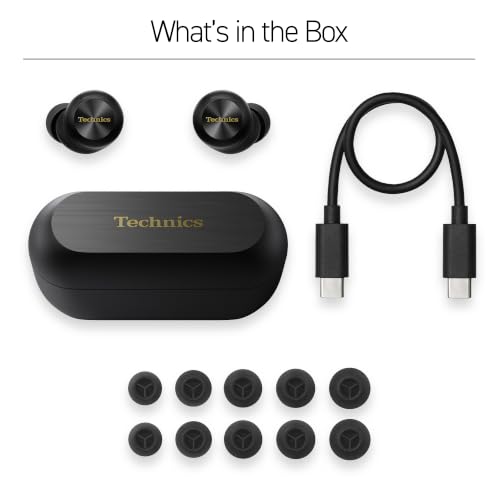 Technics Reference Class Hi-Fi Wireless Ear Buds, Dolby Atmos with Head Tracking, Adaptive Noise Cancelling, 3 Device Multipoint, 10-Hr Battery, Wireless Charging, Improved Fit, EAH-AZ100-K(Black) | Head Tracking, Adaptive Noise-canceling, 3 Device Multip