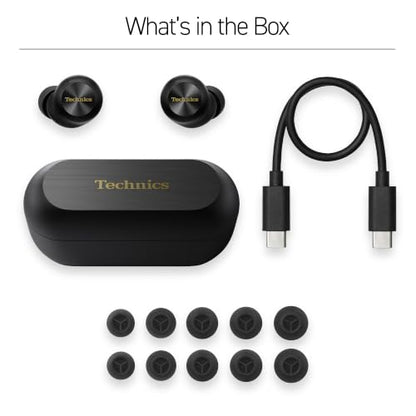 Technics Reference Class Hi-Fi Wireless Ear Buds, Dolby Atmos with Head Tracking, Adaptive Noise Cancelling, 3 Device Multipoint, 10-Hr Battery, Wireless Charging, Improved Fit, EAH-AZ100-K(Black) | Head Tracking, Adaptive Noise-canceling, 3 Device Multip