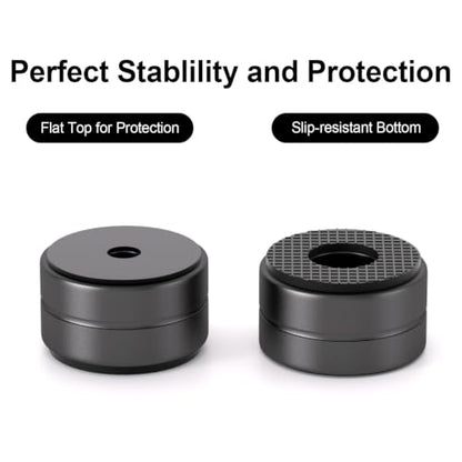 Aluminum Speaker Isolation Feet with Dual-Sided Silicone Pads, Black 4PCS | 30*17mm PC Case Feet with 6-32/M4/M6 Screws, Non-Slip Riser Feet for Turntable, Subwoofer, Amplifiers, Audio Equipment