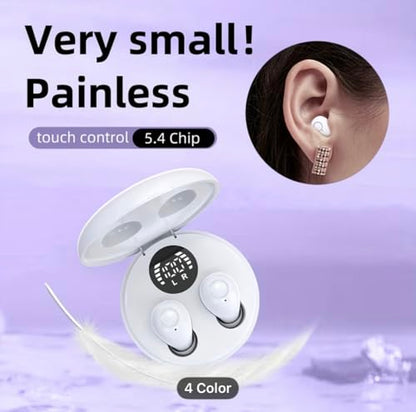 Invisible Wireless Earbuds for Sleep & Work, Mini Noise-Reducing Bluetooth Earphones, Comfortable in-Ear Design with Charging Case - color: Purple