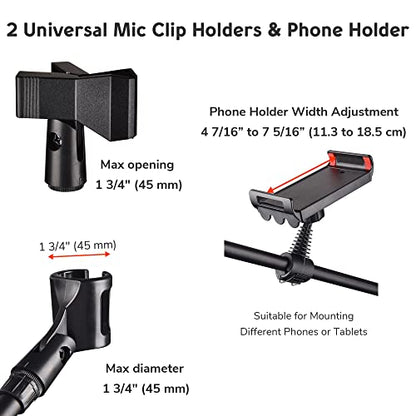 Yescom Microphone Boom Arm Stand with Phone Mount Holder Stable Tripod Base - size: Pro-2 Mic Clip+Phone Holder