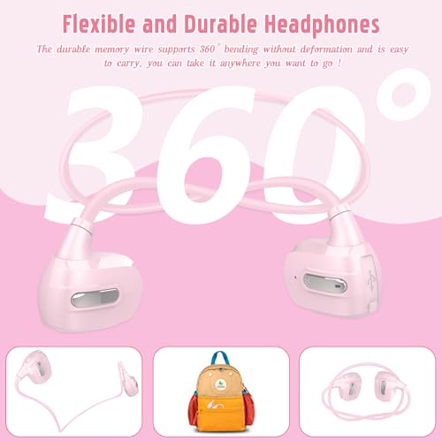 BANIGIPA Kids Headphones, Open Ear Headphones for Teens Child Boys Girls | Wireless Bluetooth 5.4 Headset w/ Built-in Mic for School/Tablet/Travel, 13g Ultra-Light, 85dB Protect Hearing, 10H Playtime - color: G03-Pink