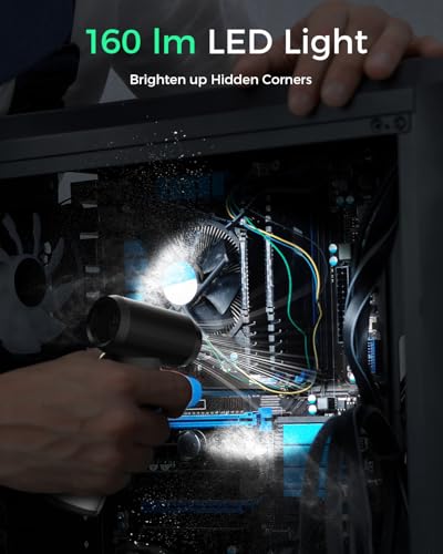 EG evoger 전기 에어 더스터, 180000RPM 슈퍼 파워 휴대용 무선 에어 더스터 6000mAh 3기어 조절 가능한 먼지 송풍기, 컴퓨터, 키보드, 실외, 집, 자동차용 - size: 6000mAh