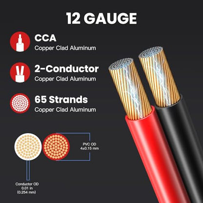 12 Gauge Speaker Wire 100ft 2-Conductor CCA Home & Car Audio | Speaker Cable for Clean Audio Transmission & 1ft Printed Marks, Red/Black Polarity, Flexible PVC for Wall & Car Audio - size: 100FT, style: 12GAUGE