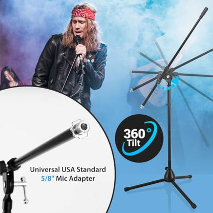 Pyle Heavy Duty Microphone Stand-Height Adjustable from 51.2'' to 78.75'' Inch High w/Extendable Telescoping Boom Arm 29.5'' and Stable Tripod Base-Clutch in T-Bar Adjustment Point PMKS56 - size: 1 Pack
