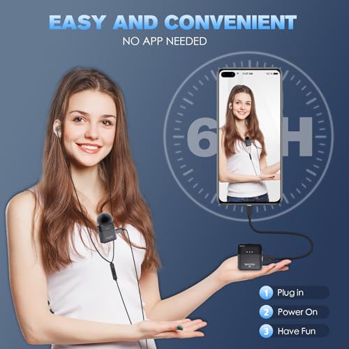 Wireless Lavalier Microphone for iPhone, Android Phone, Camera with Real-Time/Audience Monitoring, Audio Ducking, Accompaniment, Reverb, Mute, Noise Cancellation - Mini Clip-on Lapel Bluetooth Mic