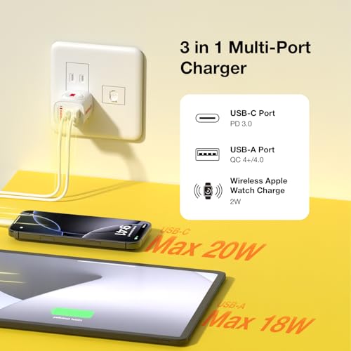 Haribo Charger Block for Apple Watch, 3-in-1 PD 20W USB C Charging Station with Built-in Wireless Smart Watch Charging, Dual Ports Wall Charger Compatible with iPhone,AirPods,iWatch - color: Red