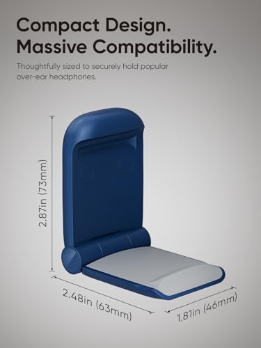 MAMUVIMO Headphone Stand, Headset Stand Foldable ＆ Sticky, Headphone Holder Hook Mount with Non-Slip Silicone, Adhesive Earphone Desk Hanger Clip Space-Saving for Airpods Max, All Earphones- Blue - color: Blue, size: 1 Pack