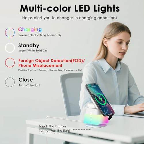 Minthouz 3 in 1 Charging Station for iPhone, Wireless Charger for Apple, MagSafe Charger with Night Light, 360° Rotation, Compatible with iPhone 16, 15, 14, 13, 12 Pro, Apple Watch & AirPods Pro 4/3/2
