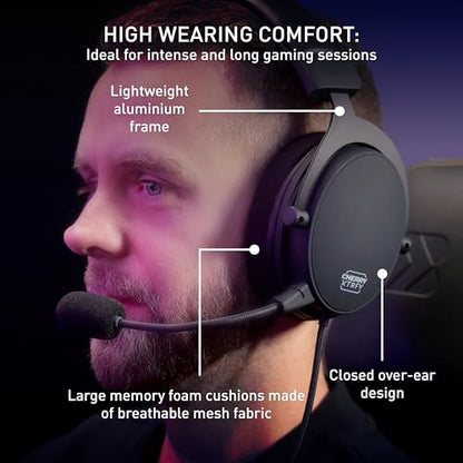 Xtrfy H2, Professional Gaming Headset, Optimised for Esports, Extra-Large Ear Cushions with Memory Foam Pads, Detachable Microphone, Braided Cable, Black
