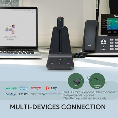 Yealink WH63 E2 DECT Wireless Headset,Single Ear Convertible Earpiece