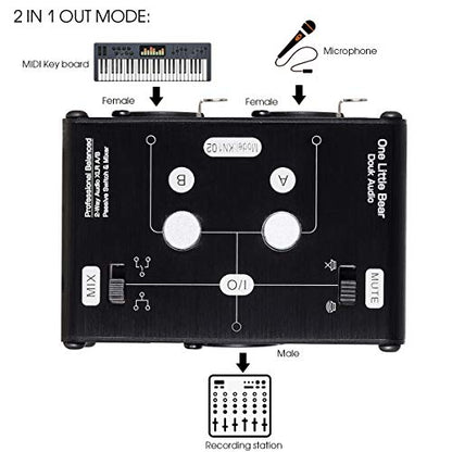 Douk Audio 2 Way XLR Balanced Stereo Audio Switcher Passive A/B Mini Switch Box Mixer Sound Splitter (KN102, 2-IN-1-OUT)