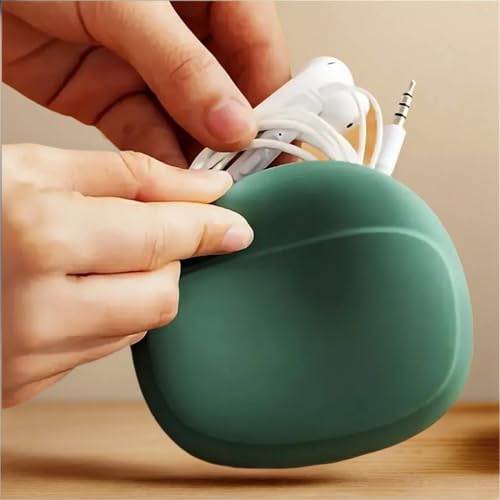 Silicone Earphone Storage Bag Data Cable Charger Storage Box, Wired Headphone Organizer(Green) - color: green