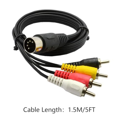5Ft 5Pin MIDI DIN Male to 4 RCA Phono Audio Cord for TV PC Computer | 5 Pin Male DIN to 4 RCA Male, Audio Video Cord, 4 RCA Connectors, AV Cable for PC, Gaming Console, Home Theater
