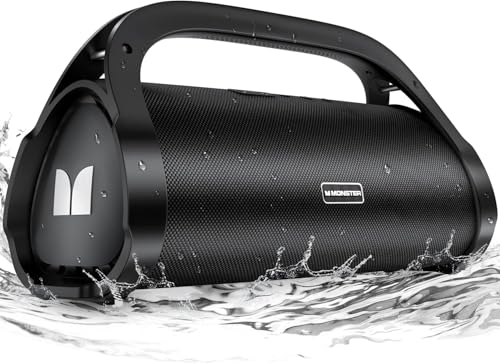Monster Adventurer Max Boombox Bluetooth Speaker, IPX7 Waterproof Outdoor Speakers with Double Subwoofer, 100W Stereo Sound and Rich Bass, Wireless Speakers for Home, Party, Beach