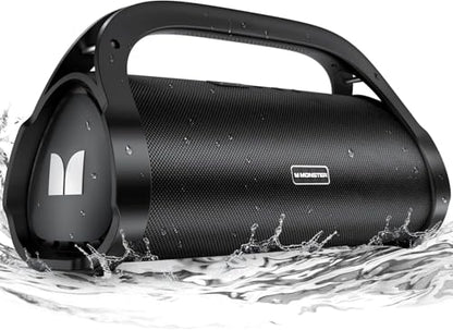 Monster Adventurer Max Boombox Bluetooth Speaker, IPX7 Waterproof Outdoor Speakers with Double Subwoofer, 100W Stereo Sound and Rich Bass, Wireless Speakers for Home, Party, Beach
