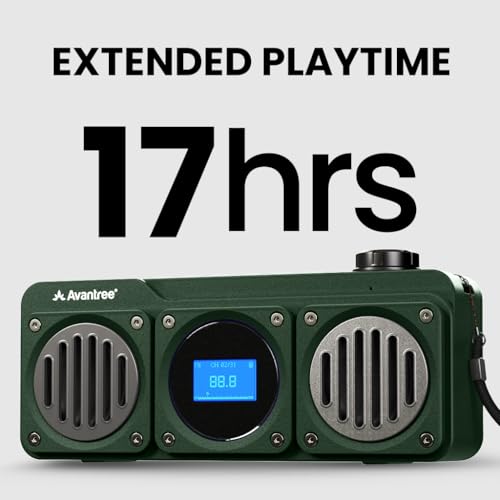 Avantree BoomByte - Portable FM Radio & Bluetooth Speaker with Stereo Sound | Long Rechargeable Playtime, Micro SD Card & USB Audio Input, MP3 Player, Metal Finish, Easy to Use, Green - color: Green