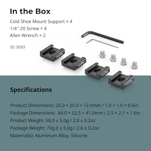 SmallRig Anti-Twist Cold Shoe Mount Adapter (4pcs) with 1/4"-20 Screws, for Flash LED Light Monitor Microphone, with Anti Twist Pins, Compatible with SmallRig Cage - 5033 - size: 4 Pieces