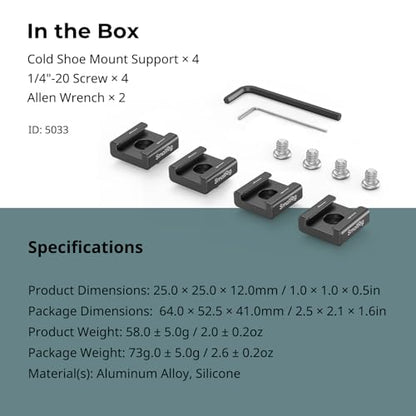 SmallRig Anti-Twist Cold Shoe Mount Adapter (4pcs) with 1/4"-20 Screws, for Flash LED Light Monitor Microphone, with Anti Twist Pins, Compatible with SmallRig Cage - 5033 - size: 4 Pieces