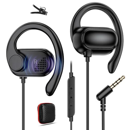 APETOO 3.5mm Open-Ear Headphones with Earhook Mic & Volume Control, 4.9ft | Wired Earbuds HiFi Stereo, Anti-hurt Ear On-Ear Earphone for Chromebook Kids School Tablet Airplane Travel Laptop MP3, Black