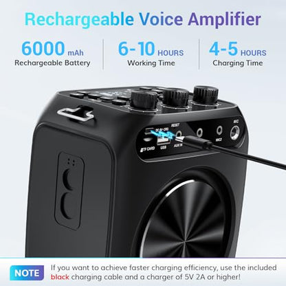 TONOR 6000mAh Rechargeable Voice Amplifier 50W, Bluetooth Personal PA System with Wireless Headset Mic & Waistband, Portable Megaphone Speaker 25 m/82ft for Classroom, Teaching, Tour Guide K13