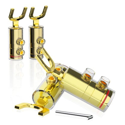Preffair 24k Gold Plated Y Spade Plug 8-14 AWG Gauge Size 4mm Speakers Amplifier Hi-Fi AV Stereo Home Theatre Audio Wire Cable Double Screw Connector, 4 Pcs/2Pairs (Gold Plated, SY1538) - color: Gold Plated, size: SY1538