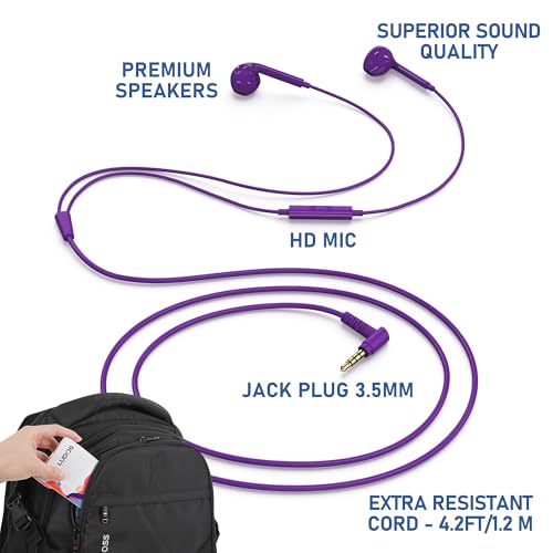 LUDOS Zenith Wired Earbuds in-Ear Headphones, 5 Year Warranty, Earphones - color: Purple, size: 3.5 mm