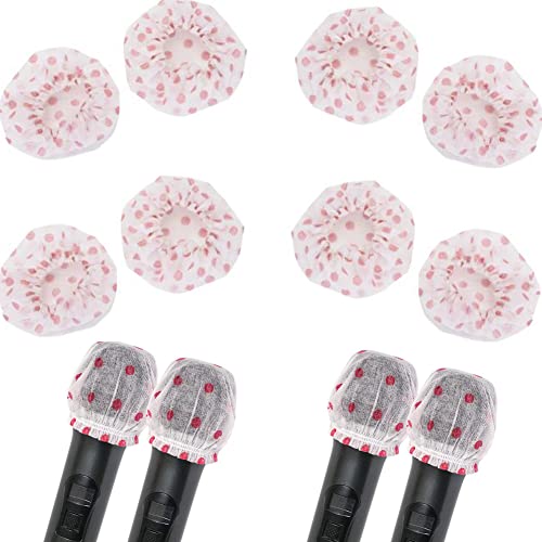100 Pieces Disposable Microphone Cover, Non-Woven Elastic Band Handheld Microphone Windscreen Protective Cap for Karaoke Conferences Stage Performance Concerts (Red Points)
