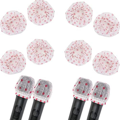 100 Pieces Disposable Microphone Cover, Non-Woven Elastic Band Handheld Microphone Windscreen Protective Cap for Karaoke Conferences Stage Performance Concerts (Red Points)