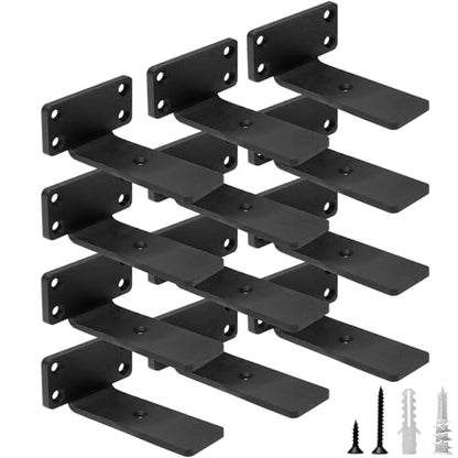 HITOMEN Heavy Duty Floating Shelf Brackets, 4-Inch (1/5'' Thick) Hidden Shelves Hardware, Iron L Brackets, Rustic Industrial Black Metal Wall Shelving Supports, 12 Pack - size: 4 Inch, style: 12 Pack
