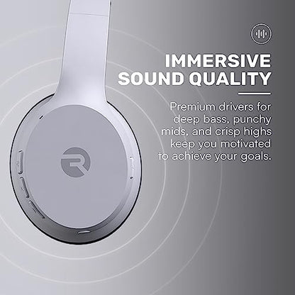 Raycon Fitness Bluetooth Headphones - Over The Ear Running Headphones, Active Noise Cancelling Wireless Headphones + Awareness Mode, Bluetooth Headset with Mic, 45 Hours of Battery Life (White) - color: White