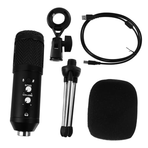 Cardioid USB Condenser Microphone with Tripod Stand and USB Cable Plug and Play Streaming Mic for Pc Laptop Adjustable Volume for Recording Broadcasting Video Conference