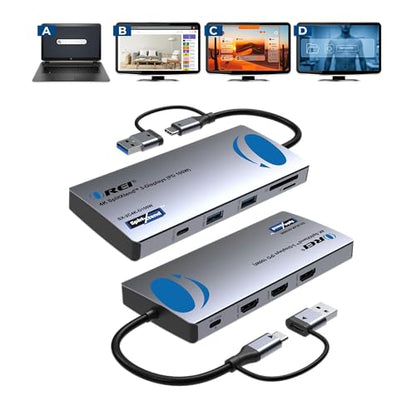 OREI SplitXtend USB C Docking Station Triple Monitor with 3xHDMI Ports, Thunderbolt 4 Dock, HDMI DisplayPort Hub, Dual Monitor HDMI Adapter Extend, USB C Splitter, 100W PD, SD Card Reader, 4K Output | Thunderbolt 4 Dock, HDMI DisplayPort Hub, Dual Monitor