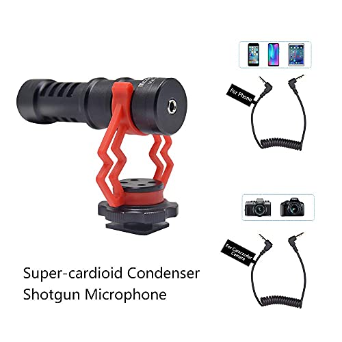 VM-M03 Metal Shotgun Video Microphone Compact On-Camera Cardioid Directional Condenser Mini Recording Mic with Deadcat Windscreen for Smartphone DSLR Cameras and Camcorders Mac Tablet