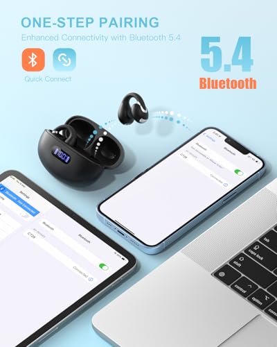 Jzones Open Ear Clip Wireless Earbuds Bluetooth 5.4, Lightweight Comfort Sports Bone Conduction Headphones Built-in Mic for Clear Audio, Stable Fit Earphones 24H Play-Black - color: Balck